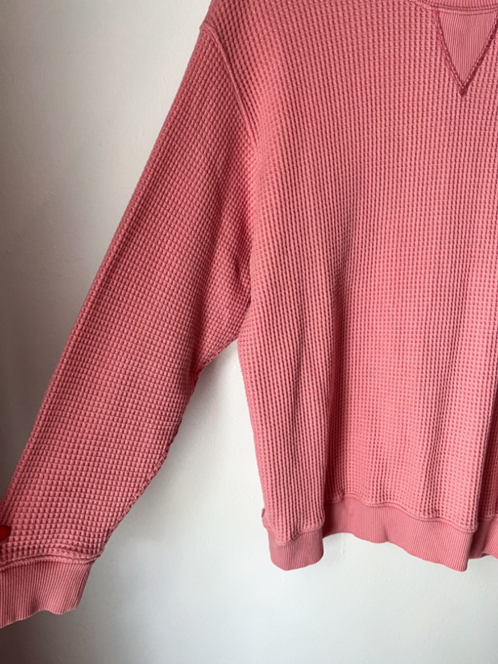 Aerie Oversized Waffle Knit Crewneck Sweatshirt Pink Cozy Lounge Top | Thermal - Picture 3 of 4